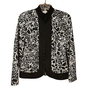 Chicos (1) Floral Print‎ Jacket Blazer Stretch Black White Womens Medium